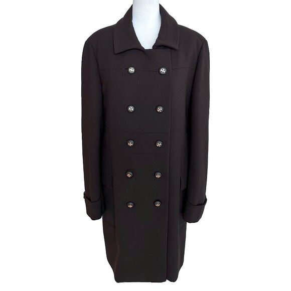 Tory Burch Double‑Breasted Logo Button Wool Blend Coat Size 12 - Picture 1 of 8